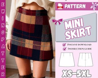 High-Waist A-Line Mini Skirt Sewing Pattern, Beginner Friendly (PDF Download)