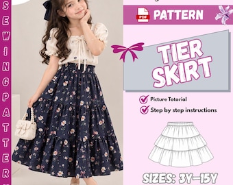 Girls 3-Tier Maxi Skirt Sewing Pattern | Beginner Friendly PDF (Sizes 3-15 Years)