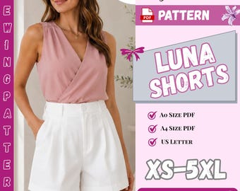 Luna Shorts Sewing Pattern, High Waist Pleated Wide-Leg (PDF Download)