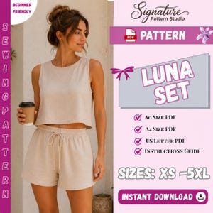 Sommer-Loungewear-Set: Schnittmuster (PDF) | Ärmelloses Tanktop und Shorts | Digitaler Download | Einfaches Nähprojekt für Anfänger | XS-5XL