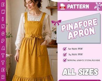 Pinafore Apron Sewing Pattern | Ruffle Hem, Pocket, One Size (PDF Download)
