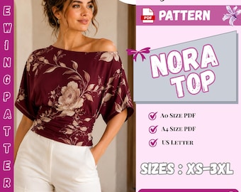 NORA Top Sewing Pattern Pdf, Women’s Top Pattern, Relaxed Fit Shirt Pattern, Easy Blouse Pattern, Instant Download, XS-XXXL