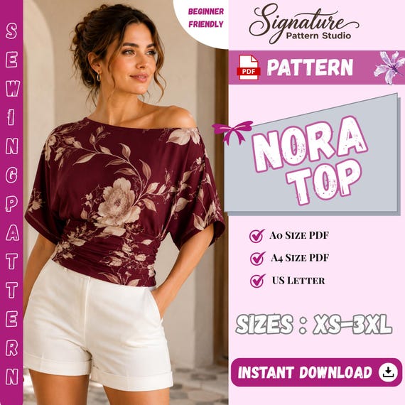 NORA Top Sewing Pattern Pdf, Women’s Top Pattern, Relaxed Fit Shirt Pattern, Easy Blouse Pattern, Instant Download, XS-XXXL