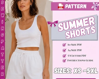 Shorts for Women Pattern | Women Shorts Pattern | Beginner Shorts Pattern | Elastic Waistband Shorts | High Waist Wide Leg Shorts |  XS-5XL