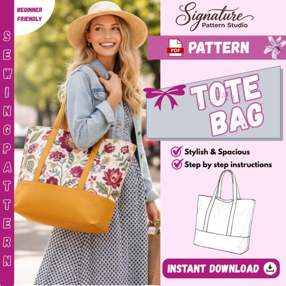 Beginner Friendly Tote Bag Sewing Pattern | Canvas Shoulder Tote DIY | Market Shopping Bag Pattern | Reusable Grocery Bag |(PDF Download)