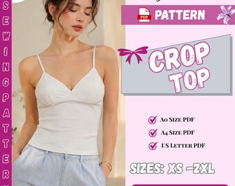 V Neck Cami Top PDF Sewing Pattern | Fitted Spaghetti Strap Tank Top Jersey Beginner Friendly Women XS-XXL Instant Download