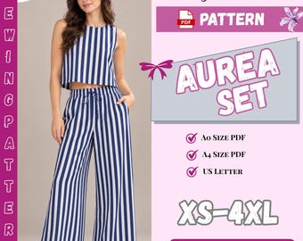 Sleeveless Top and Wide Leg Pants Sewing Pattern PDF, Two Piece Set Sewing Pattern, Women's Summer Outfit Pattern, XS-4XL, Instant Download
