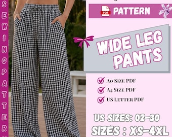 Wide Leg Pants With Pockets Sewing Pattern | Women Pants Sewing Pattern| Palazzo Pants Pattern | Elastic Waistband Pants | Sewing tutorial