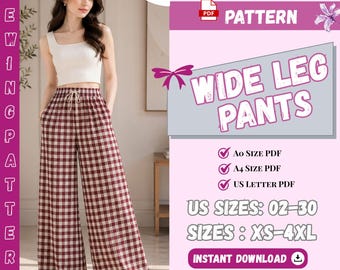 Wide Leg Pants With Pockets Sewing Pattern | Women Pants Sewing Pattern| Palazzo Pants Pattern | Elastic Waistband Pants | Sewing tutorial