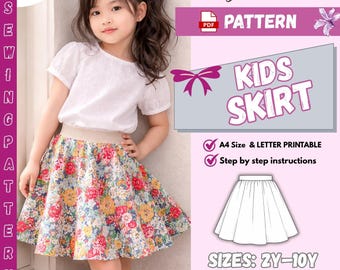 Kids Circle Skirt Sewing Pattern PDF | Easy Beginner Skirt Pattern | Girls Skirt Pattern 2Y-10Y | Printable Sewing Pattern |DIY Kids Clothes