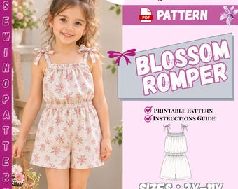 Kids Summer Romper Sewing Pattern PDF | Blossom Romper Pattern 2-11 Y | Baby Playsuit Pattern | Toddler Jumpsuit Pattern | Instant Download