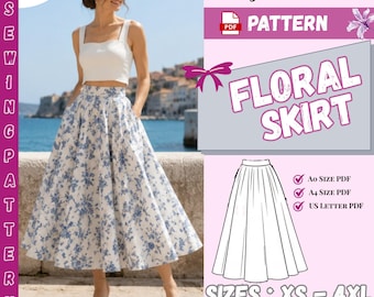 Women's Pocket Maxi Skirt Sewing Pattern Pdf, Easy Skirt Pattern with Pockets Sizes XS–4XL US 2–30, A4 US Letter A0, Instant Download