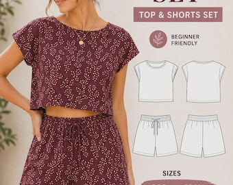 Women's Two Piece Set Sewing Pattern PDF | Crop Top & Shorts Beginner Pattern| Summer Lounge Set | Digital Download XS-4XL | A0 A4 US Letter