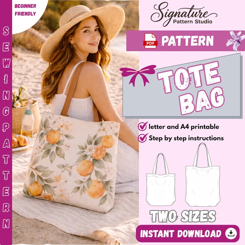 Tote Bag Sewing Pattern PDF | Beginner Friendly Modern Tote (2 Sizes ...