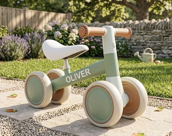 Personalized Toddler Balance Bike – Custom Name Wooden Push Bike, First Birthday Gift