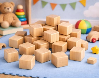 Maple Wood Baby Stacking Cube Set (28 Pieces) – Montessori Inspired Nursery Play Blocks