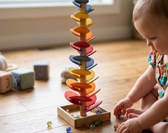 Wooden Marble Tree Toy – Montessori Learning Toy with Marbles Included