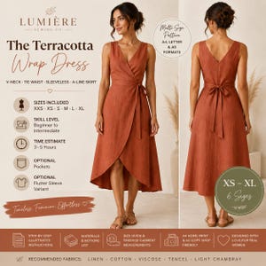 Wrap Dress Sewing Pattern PDF | Women's V-Neck Midi Dress | Printable A4, US Letter & A0 | Beginner Sewing Pattern | Instant Download