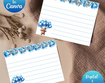 Tarjetas de felicitación y consejos para baby shower con temática de ositos, editables (descarga digital)