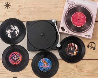 Personalized Record Coasters Set | Custom Vinyl Music Decor Base| Mini Vinyl Records