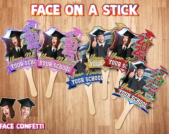 Custom Graduation Big Head Cutout, Personalized Face Stick Fan, Class of 2026 Party Decoration