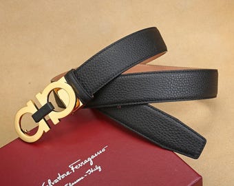 Cinturón de piel auténtico de Salvatore Ferragamo. Ancho: 3,5 cm/1,38 pulgadas.