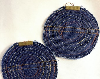 Denim Dangle Earrings: Abstract Stitch Statement Denim Jewelry