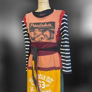 Upcycled Patchwork Boho Dress with Obi Belt (L/XL)