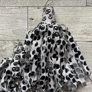 Black & White Fabric Fringe Statement Earrings: Shabby Chic Dangles