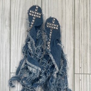 Denim Earrings, Denim Dangle Earrings, Big Earrings, Denim Jewelry, Boho Earrings, Denim Fringe Earrings, Statement Earrings