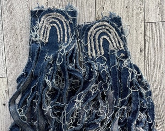 Handmade Denim Fringe Earrings: Glittery Blue Jean Fashion