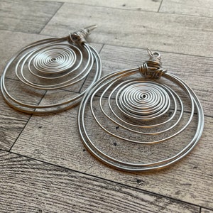 Silver Wire Earrings, Aluminum Wire Earrings, Handmade Aluminum Earrings, Wire Earrings Spiral, Wire Wrapped Earrings Silver