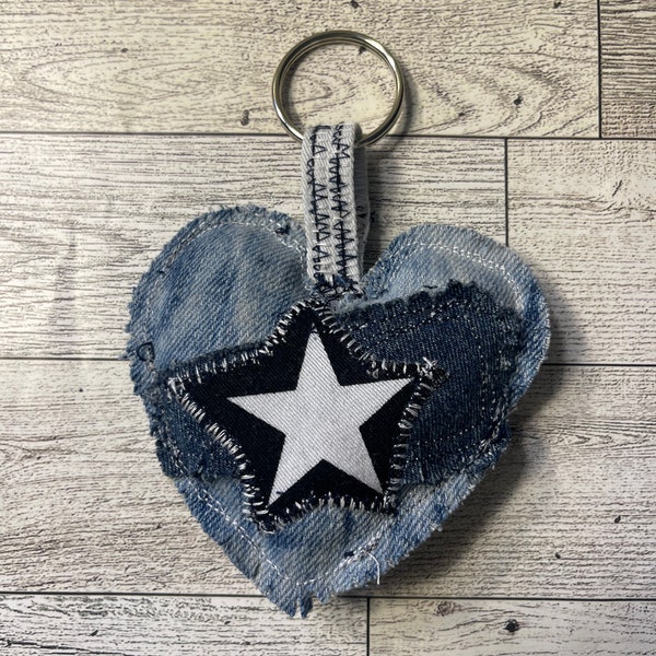 Recycled keychain, repurposed keychain, denim keychain, upcycled keychain, handbag charm, denim key fob, bag charm, zero waste, sustainable