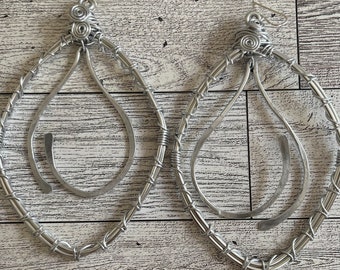 Silver Earrings, Wire Wrapped Earrings, Hoop Earrings,Abstract Earrings, Dangle Earrings