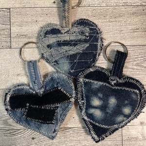 Upcycled Denim Heart Keychain: Repurposed Bag Charm