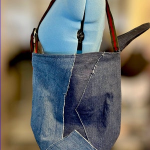 Moja’Tu Style Denim Tote, Denim Bag, Crossbody Bag, Denim Shoulder Bag, Handmade Bag, Denim Purse, Upcycled Denim Bag, Cotton Bag,