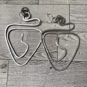Hammered Aluminum Silver Hoop Earrings: Long Dangle Wire Earrings
