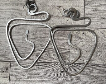 Hammered Aluminum Silver Hoop Earrings: Long Dangle Wire Earrings