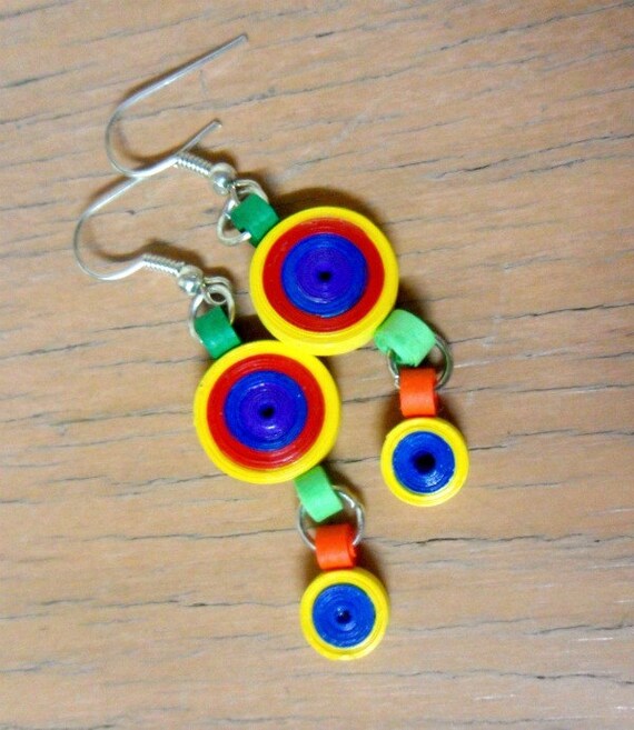 Items similar to Long Colourful Circles Quilled Earrings on Etsy