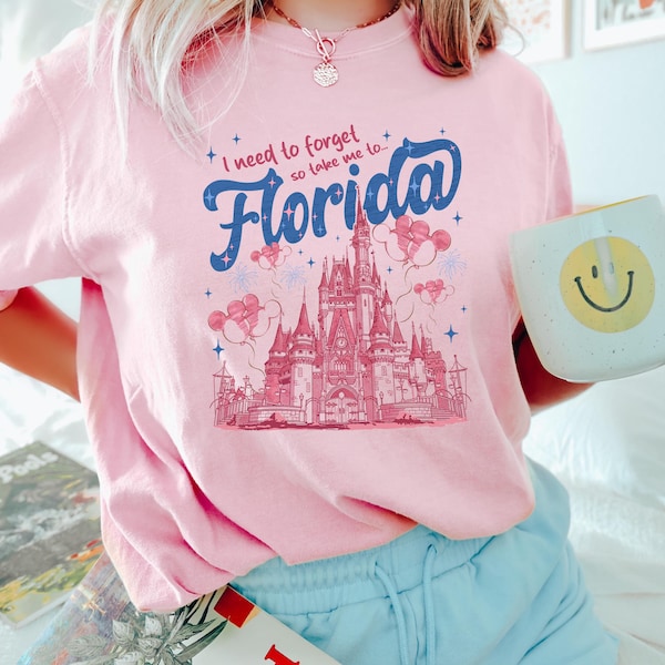 Camiseta "Necesito olvidar, así que llévame a Florida", camiseta de parque temático mágico, camiseta de vacaciones familiares en Walt Disney World, camisetas Disney para mujer