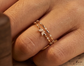 Gold Schmetterling Ring, Minimalistischer 14k Gold Schmuck, Zarte Diamant Versprechen Ring, Skurriles Geschenk für Sie, Einfache Band