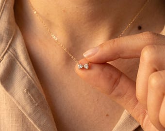 Tiny Bowknot Necklace | S925 Sterling Silver Gold Chain | Delicate Heart Stone Pendant | Simple Elegant Jewelry for Women