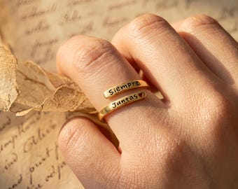 Anillo Siempre Juntas Plata 925 Anillo abierto con cita en español Joyería Anillo llamativo de oro Regalo para hermana Mejor amiga Anillo de promesa significativo