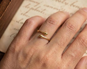 Minimalist Gold Teardrop Ring, Adjustable 925 Sterling Silver Ring, Open Wrap Ring for Women, Delicate Waterdrop Jewelry, Gift for Her