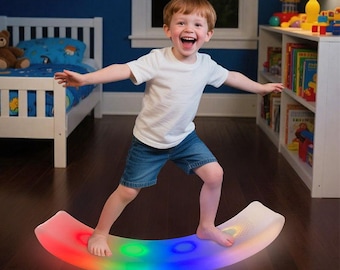 LED Balance Board Seesaw, Montessori Sensory Toy, Toddler Trainer, Indoor Active Play (70cm)