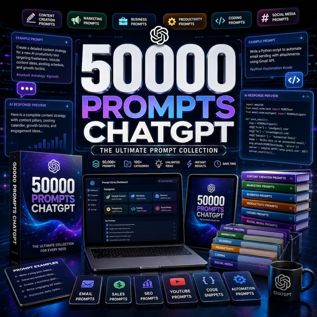 5000 ChatGPT Prompts Bundle | AI Writing, Business, Marketing Ideas (Digital Download)