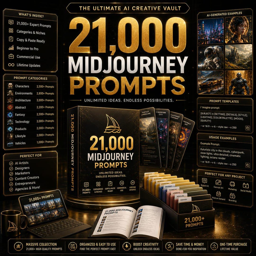 21000 Midjourney Prompts Bundle | AI Art, Stable Diffusion Ideas ...