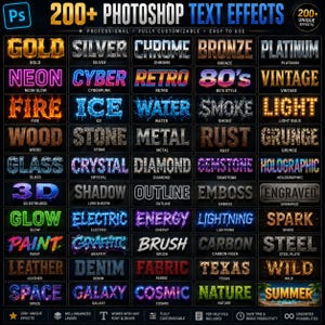 Pakiet ponad 200 efektów tekstowych do programu Photoshop | Style 3D, vintage, neonowe, retro (pliki PSD) zdjęcie 3