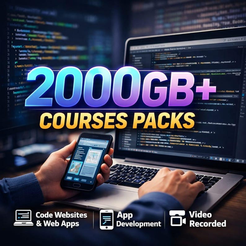 Coding Course Etsy 2000GB Online Courses Bundle | Digital Marketing, AI, Coding, Business ...