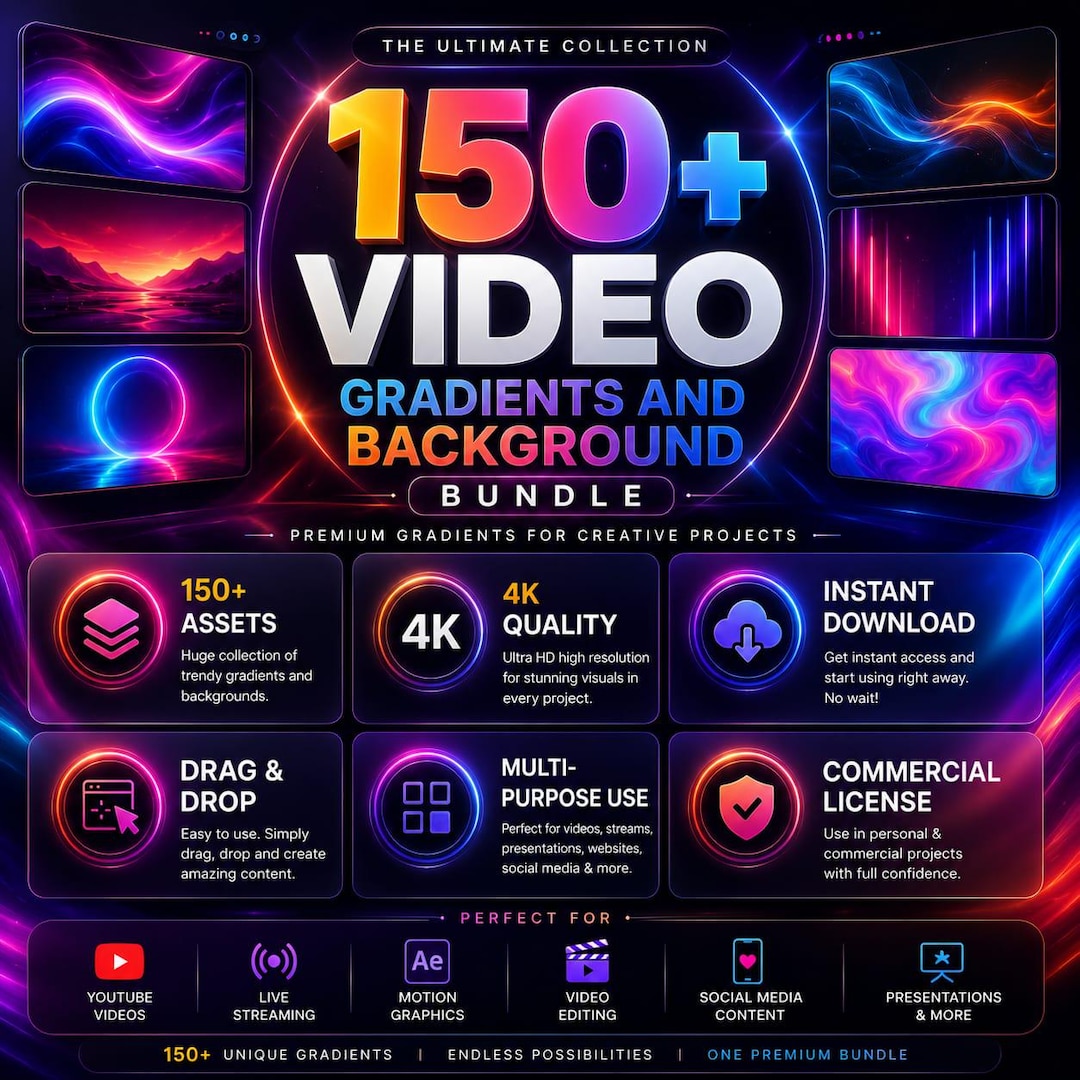 150+ Video Gradients Backgrounds Bundle | Modern Motion Assets (digital ...
